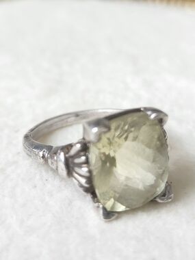 Vintage Artisan 925 Sterling Silver Lemon Citrine Statement Ring 5 Art Deco